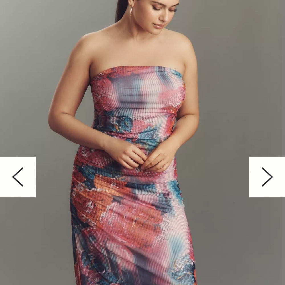 Anthropologie Strapless Dress in Pink and Blue Floral